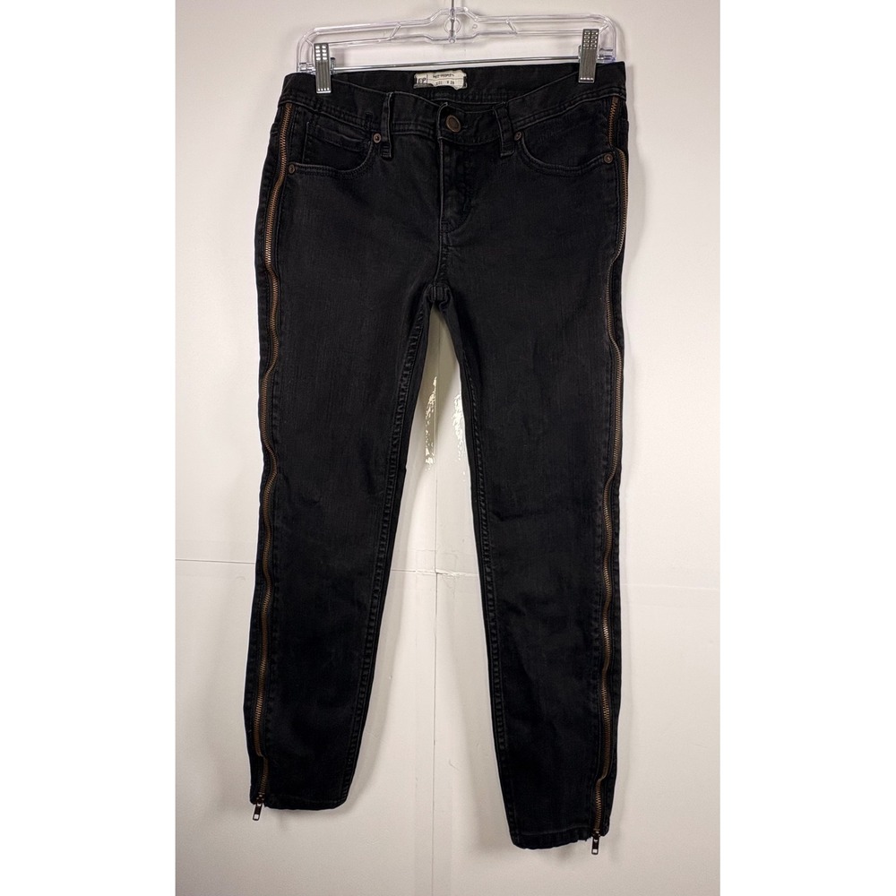 Free People Women's Levon Side Zipper Skinny Jeans‎ Size 28 Black Denim